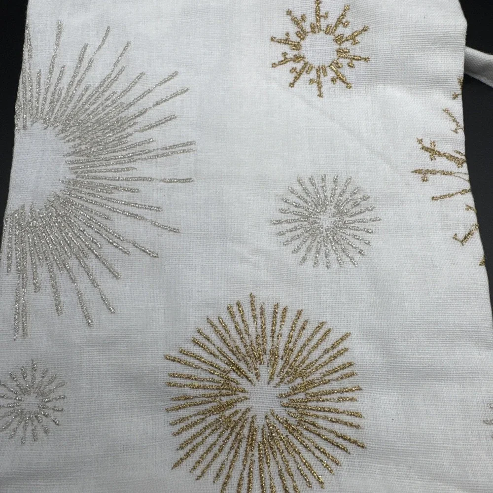 Pottery Barn Linen‎ Gift Bag Wine Bottle Starburst Sunburst Metallic Embroidered